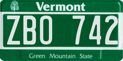 VT license plate ZBO742