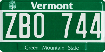 VT license plate ZBO744