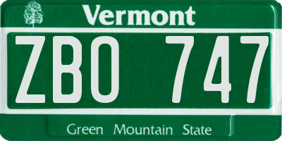 VT license plate ZBO747