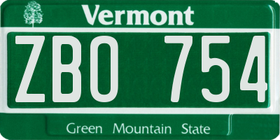 VT license plate ZBO754