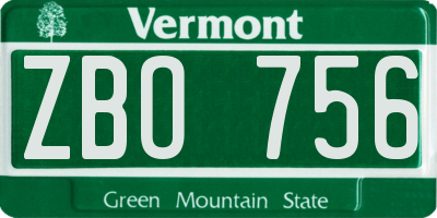 VT license plate ZBO756