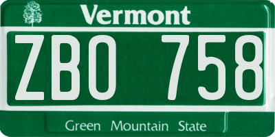 VT license plate ZBO758
