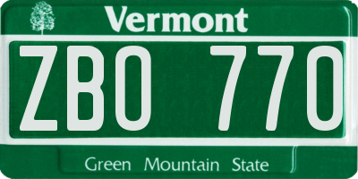 VT license plate ZBO770