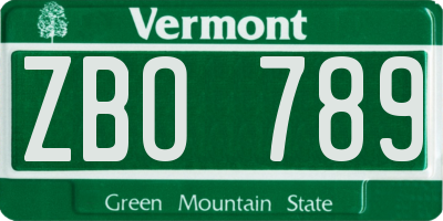 VT license plate ZBO789