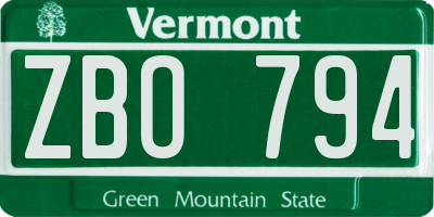 VT license plate ZBO794