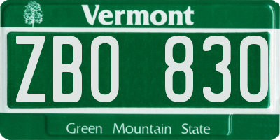 VT license plate ZBO830