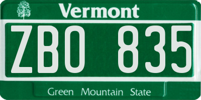 VT license plate ZBO835