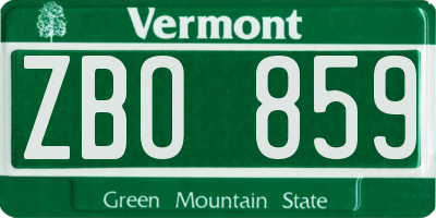 VT license plate ZBO859