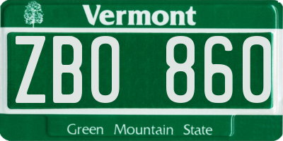 VT license plate ZBO860