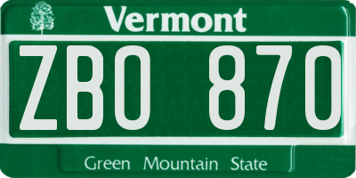 VT license plate ZBO870