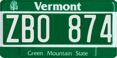 VT license plate ZBO874