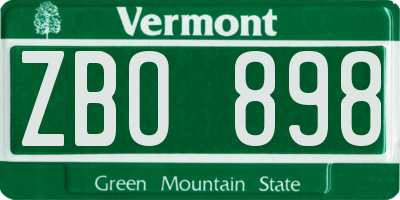 VT license plate ZBO898