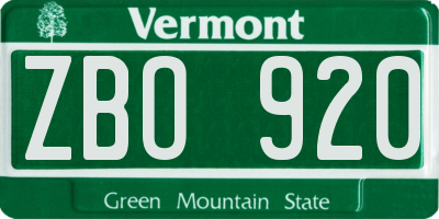 VT license plate ZBO920