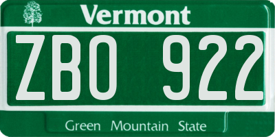VT license plate ZBO922