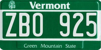 VT license plate ZBO925