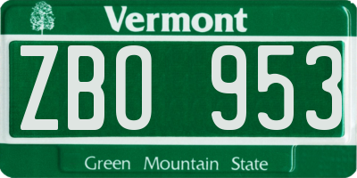 VT license plate ZBO953