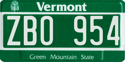 VT license plate ZBO954