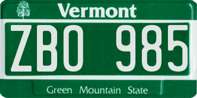 VT license plate ZBO985