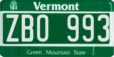 VT license plate ZBO993
