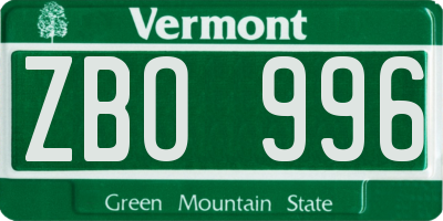 VT license plate ZBO996