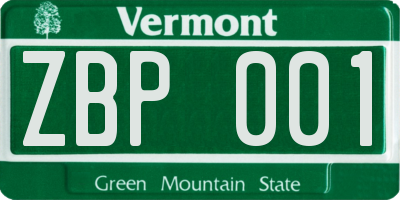 VT license plate ZBP001