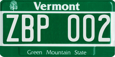 VT license plate ZBP002