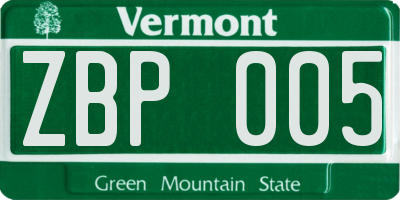 VT license plate ZBP005
