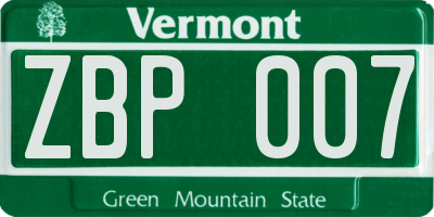 VT license plate ZBP007