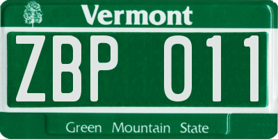 VT license plate ZBP011