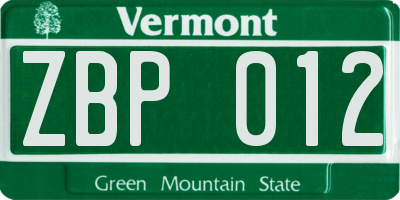 VT license plate ZBP012