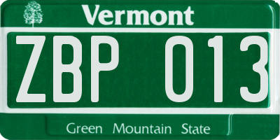 VT license plate ZBP013