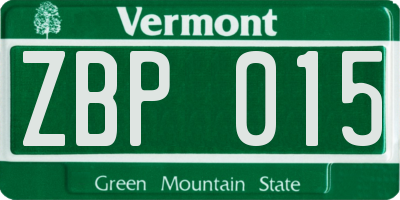 VT license plate ZBP015