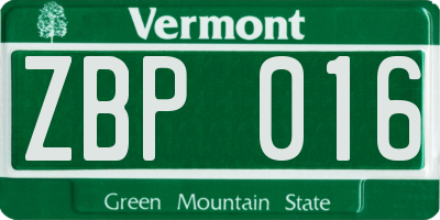 VT license plate ZBP016