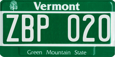 VT license plate ZBP020
