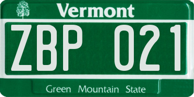 VT license plate ZBP021