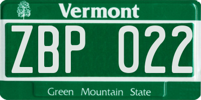 VT license plate ZBP022