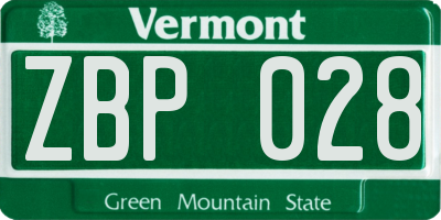 VT license plate ZBP028