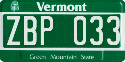 VT license plate ZBP033