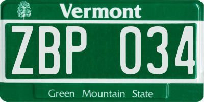 VT license plate ZBP034
