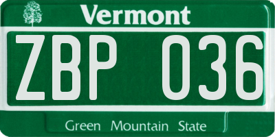 VT license plate ZBP036