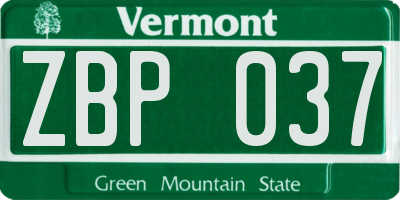 VT license plate ZBP037