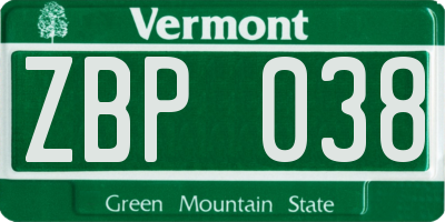 VT license plate ZBP038