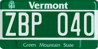VT license plate ZBP040