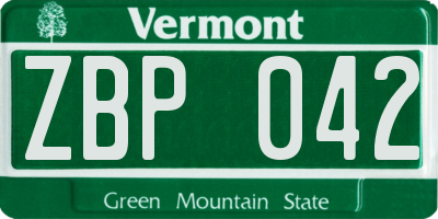 VT license plate ZBP042