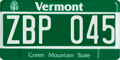 VT license plate ZBP045