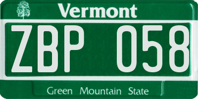 VT license plate ZBP058