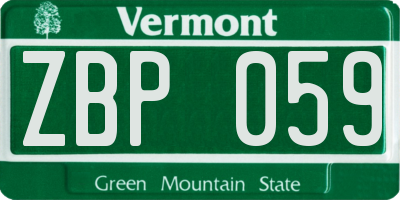 VT license plate ZBP059