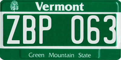 VT license plate ZBP063