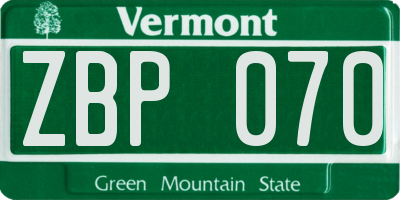 VT license plate ZBP070