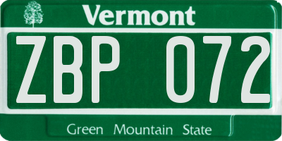 VT license plate ZBP072